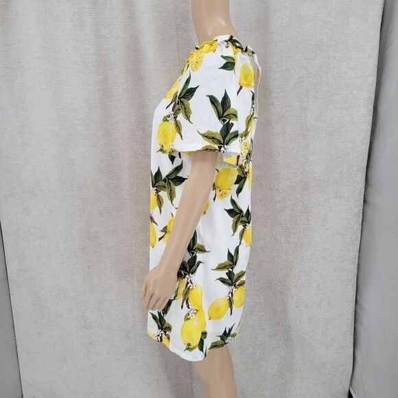 Love Riche White with Yellow Lemons Cotton Midi Dress Women's Large - Picture 5 of 13